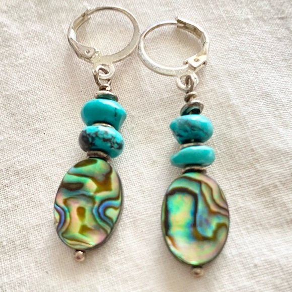 Turquoise and Abalone Drop Earrings - Picture 4 of 7